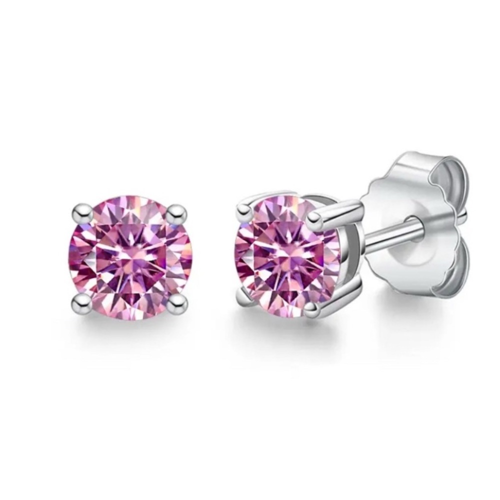 Certified 2CTTW Pink Moissanite Stud Earrings 925 Sterling Silver